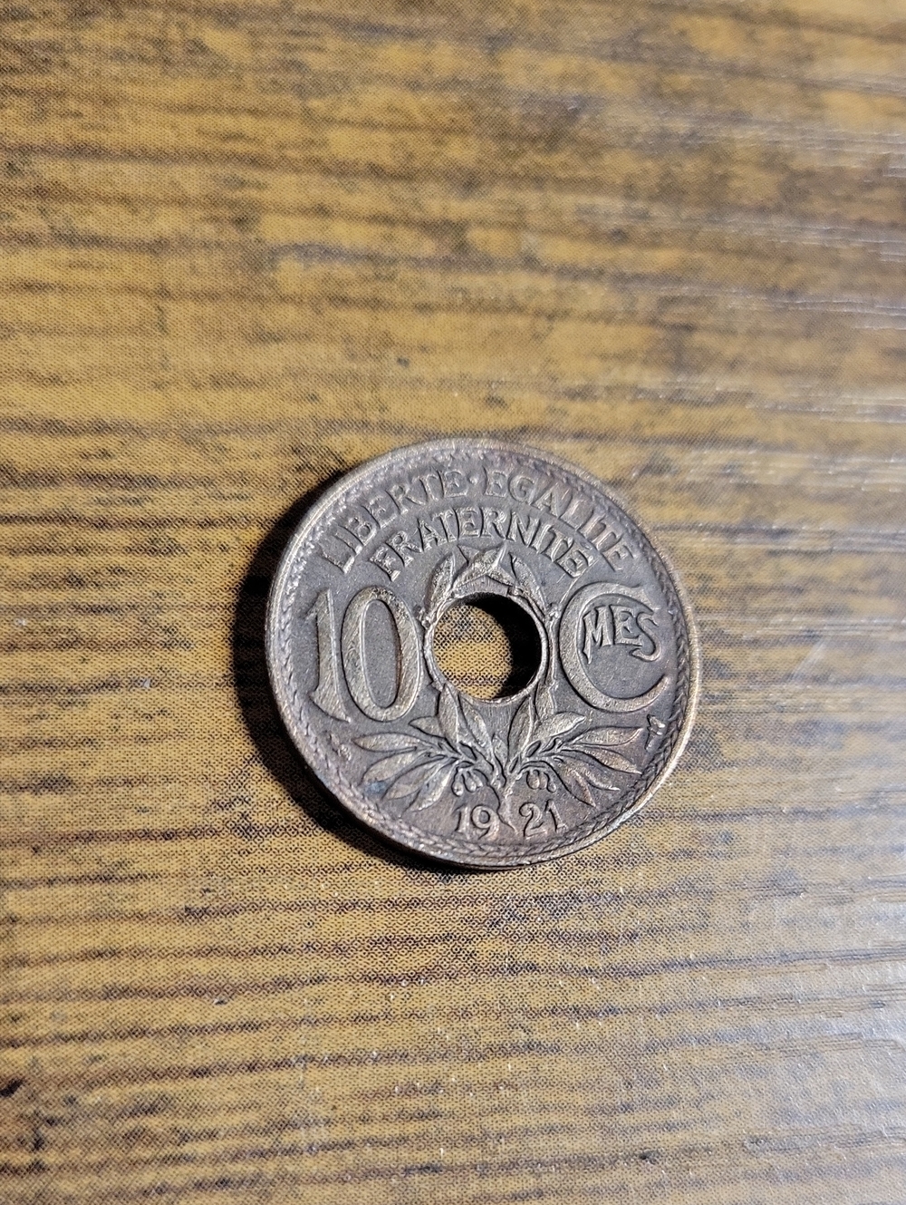 Vintage 1921 French Third Republic 10 Centimes Coin- Silver Tones